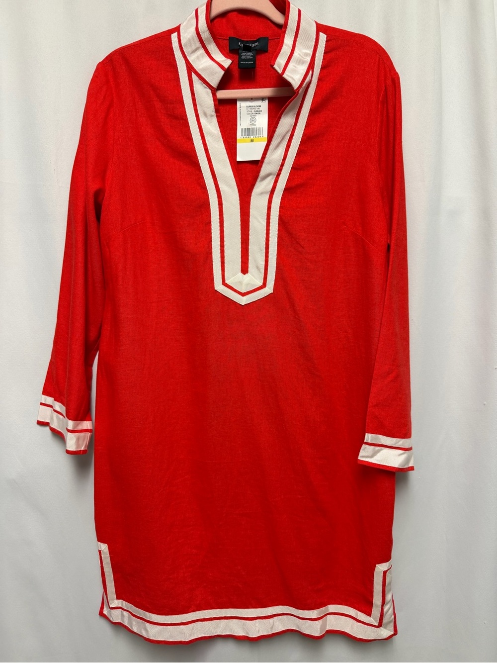 Karen Kane The St Tropez Red Linen Blend Dress  White Stripe Accents Size M NWT